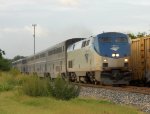 AMTK 47  23Jul2010  SB Train 21 (Texas Eagle) an hour late and screaming SB into town